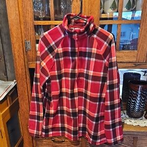 Eddie Bauer Red Plaid Fleece Quarter ZIP